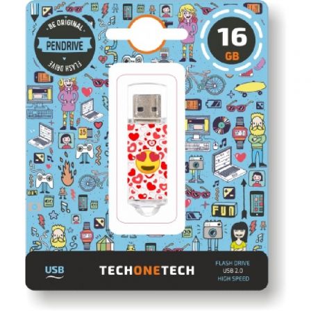Priego-Mobile-comprar-Pendrive 16GB Tech One Tech Emojis Heart Eyes USB 2.0