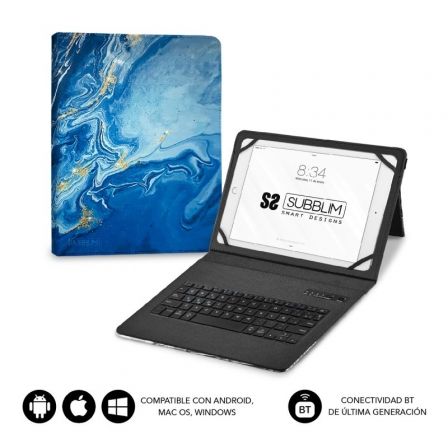 Priego-Mobile-comprar-Funda con Teclado Subblim Keytab Pro Bluetooth para Tablets de 9"-11"/ Marmol Azul